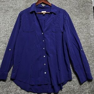 Chicos Woman’s Purple Modal Blend Long Sleeve Button Up top roll Tab sleeve XL